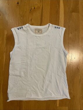 White Muscle Tee with Shoulder Heart Detail